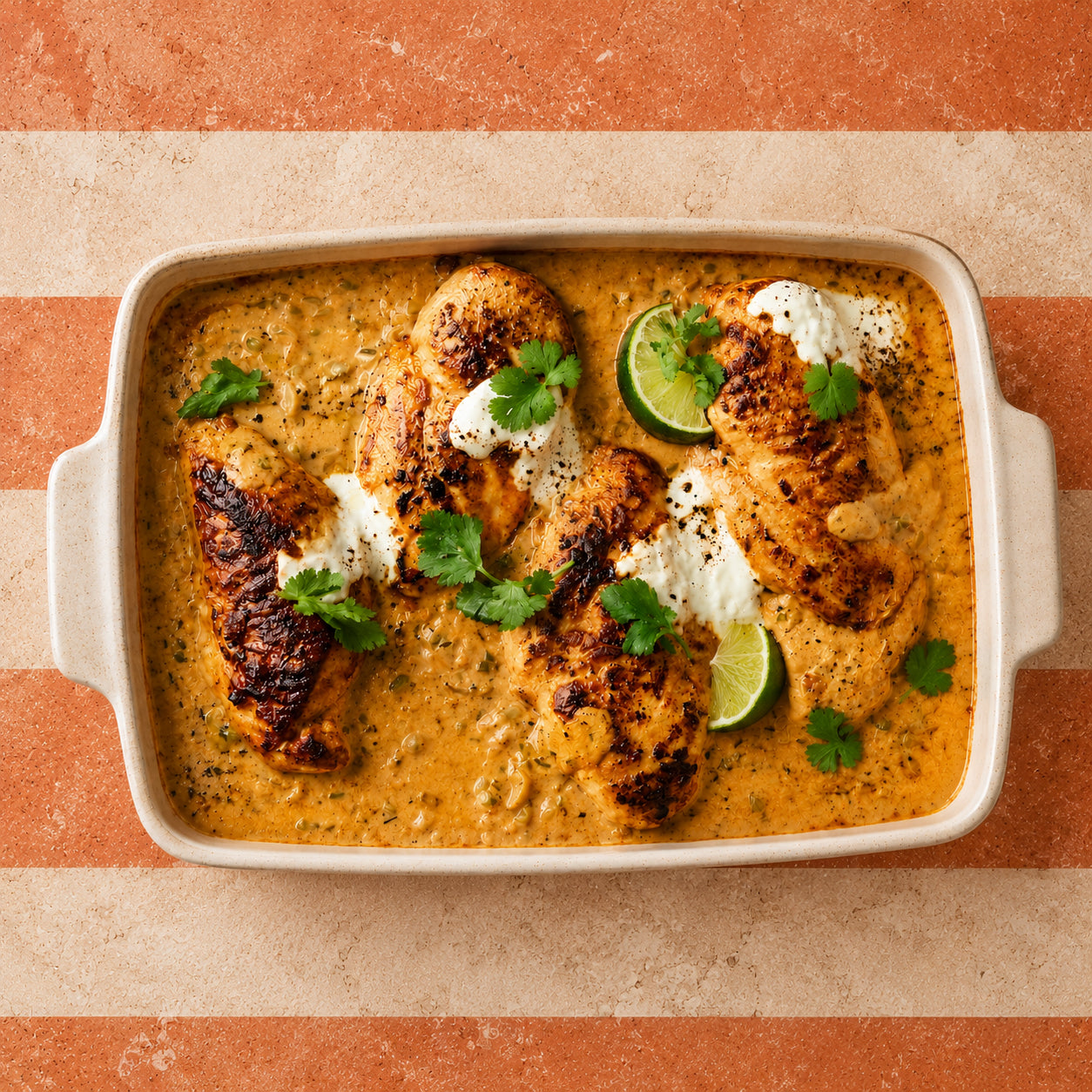 Mr Butler's Creamy Mexican Chicken in White Baking Dish