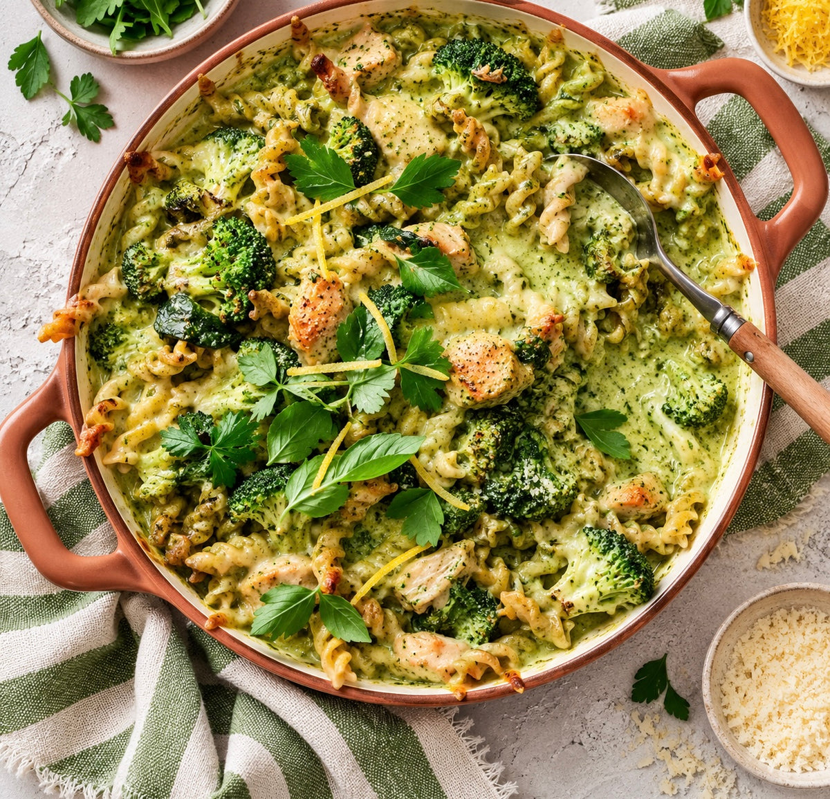 CREAMY PESTO CHICKEN PASTA BAKE