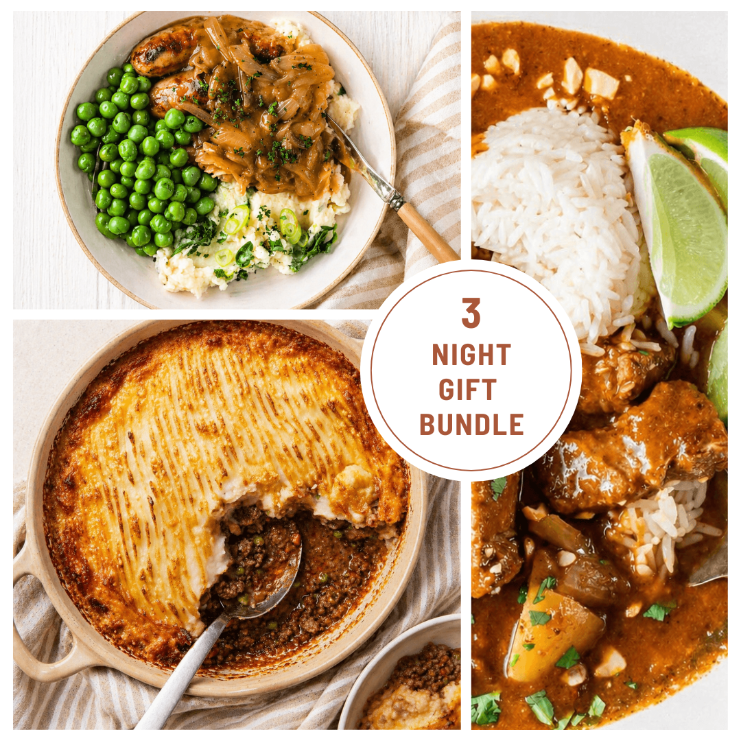 Collage of four food images with text '3 Night Gift Bundle' in the center.