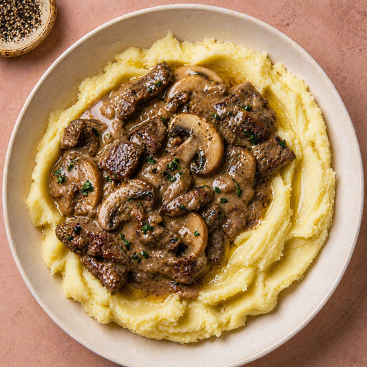 BEEF STROGANOFF & MASH