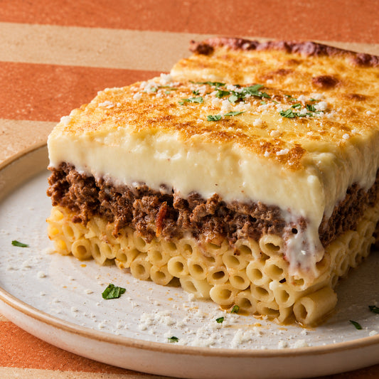 Mr Butler Pastitsio on a cream plate
