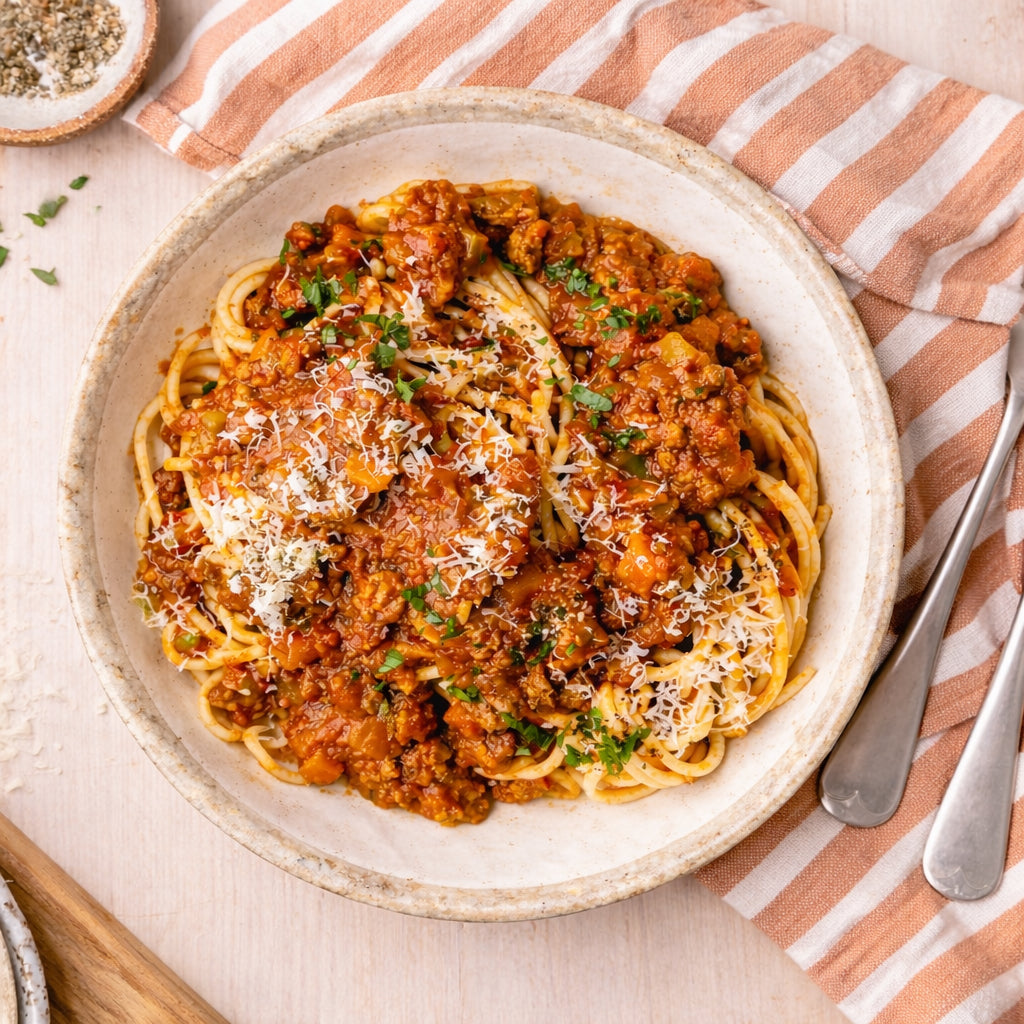 Home Made Spaghetti in Cream Bowl
